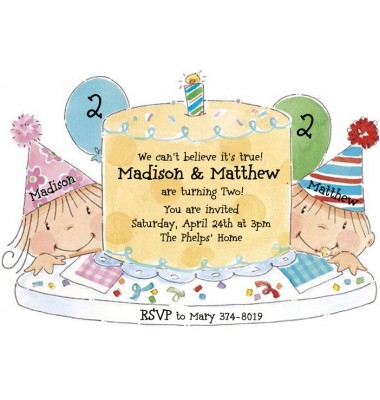Twins Birthday Invitations, Happy Birthday Cake, Boy & Girl, Picture Perfect